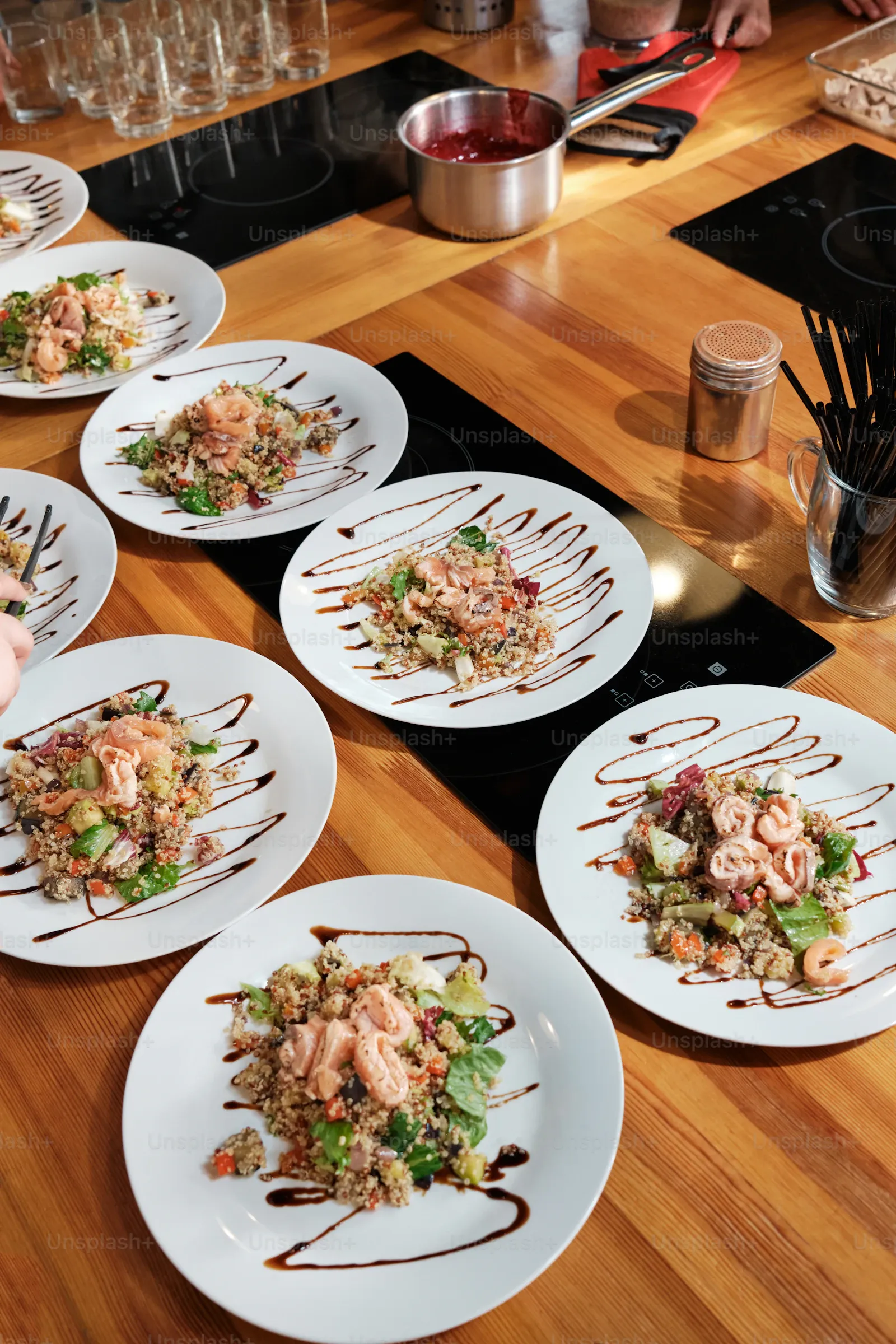 Plated wedding dinner with fresh garnish