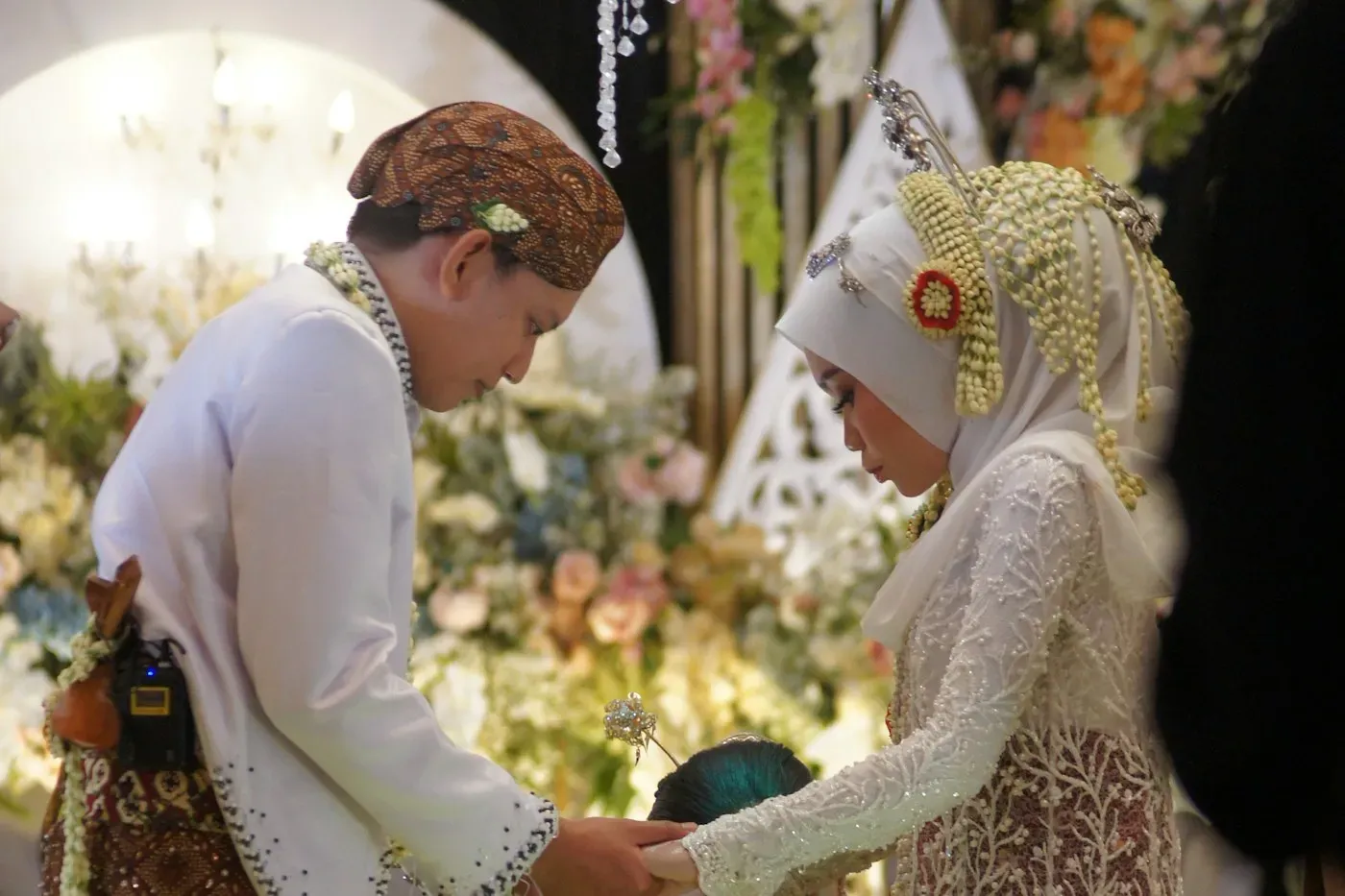Terracotta floral arch for a traditional ceremony